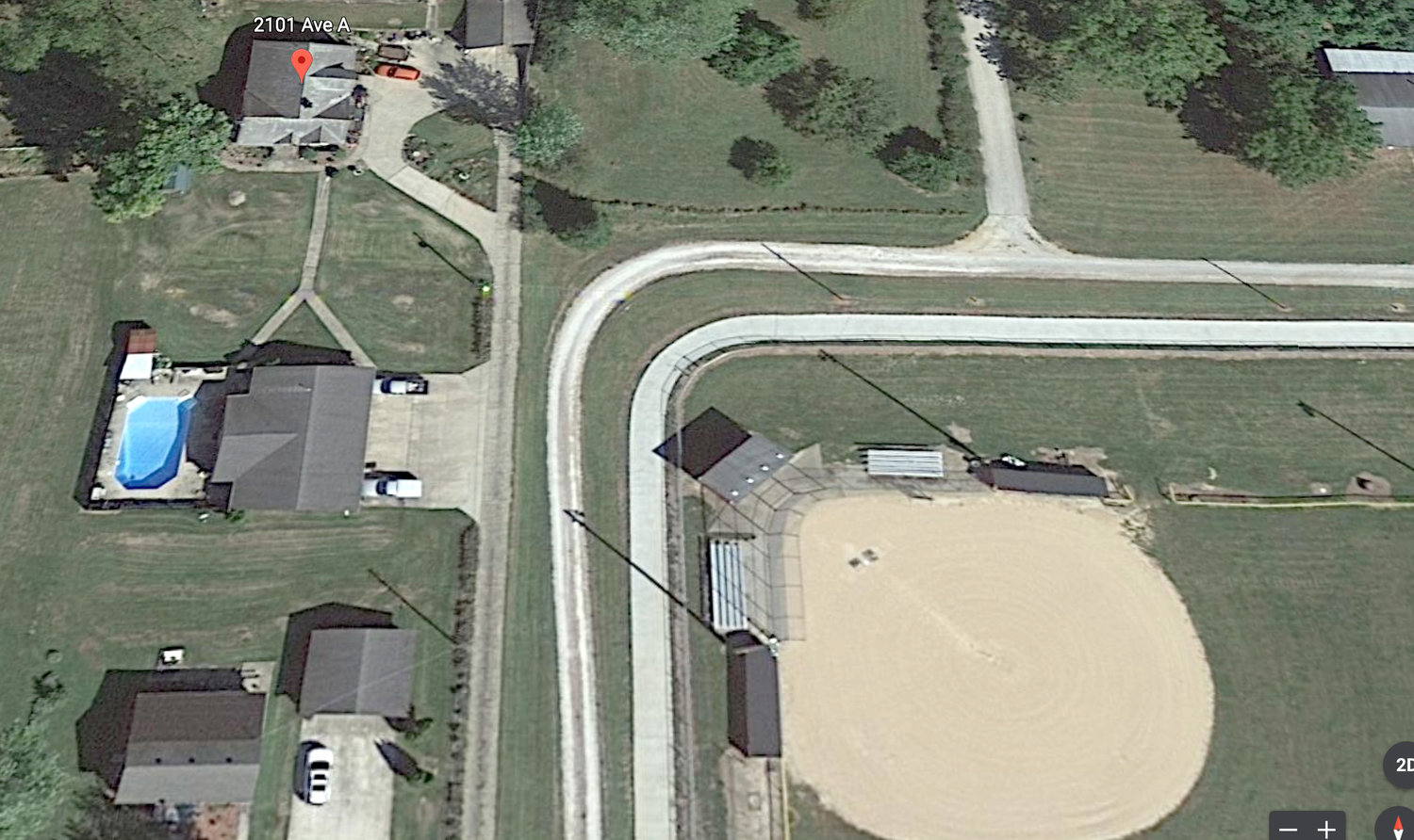 A dispute over foul balls landing on private property behind Hoskins Field at FMHS has the property owner wanting action. Google Earth image.