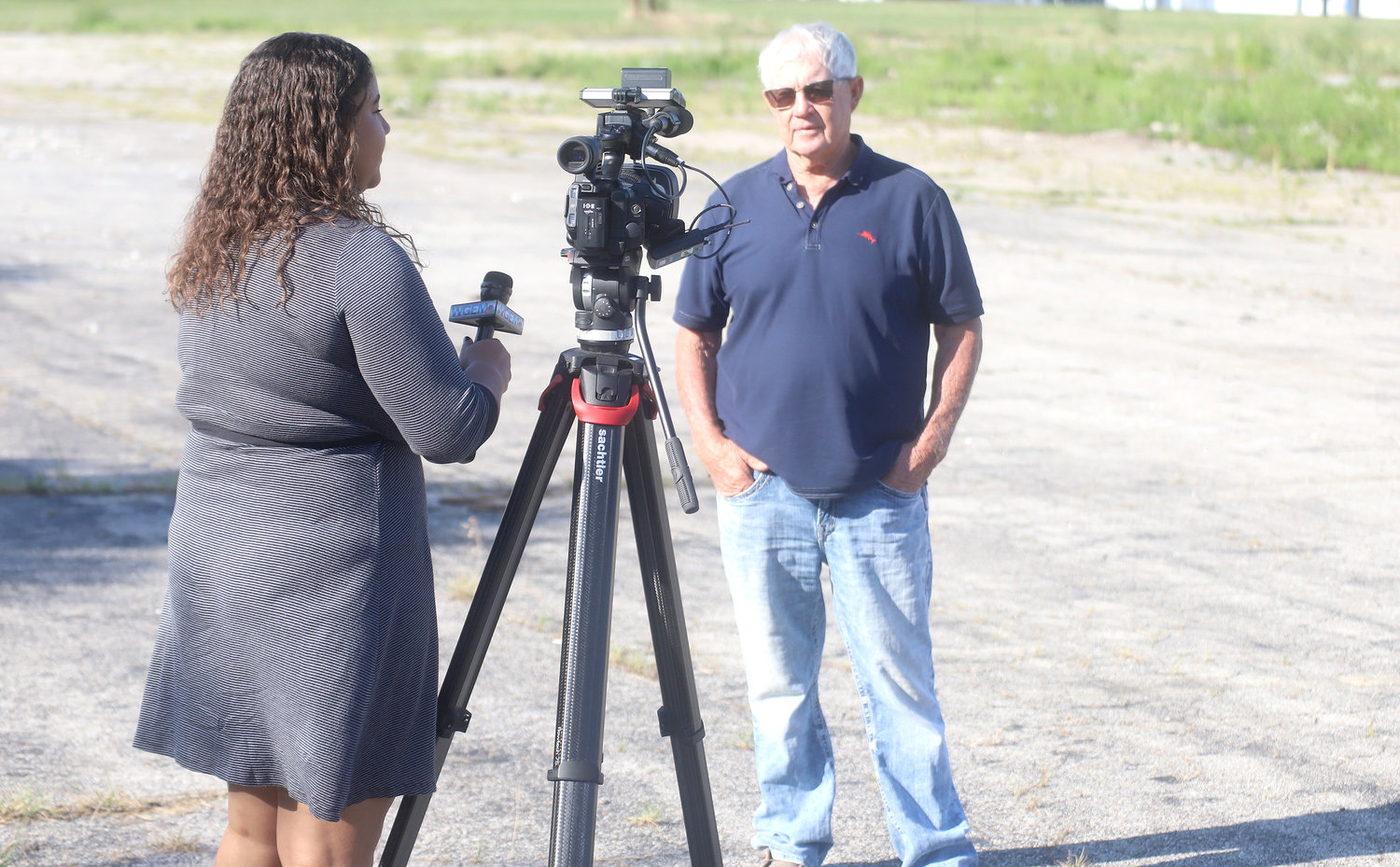 Fort Madison's Glen Meller, of Circle M, Inc, speaks with WGEM reporter Shaqaille McCamick Thursday morning at the site of about 10 acres of property Meller donated to the county for services including a new Lee County Health Department.