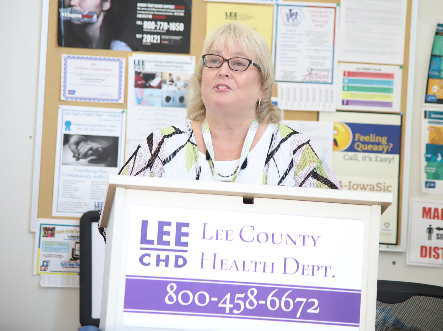 Lee County Health Department Administrator Michele Ross addresses a group Thursday regarding a grant the department received worth more than half a million dollars.