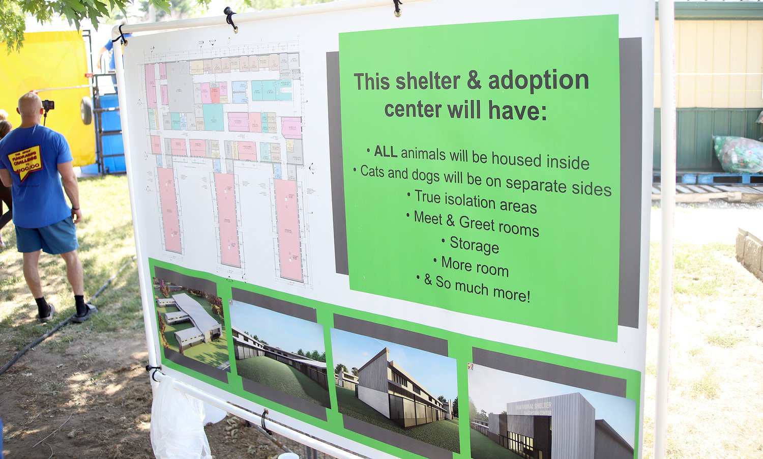 A billboard at Monday's Jordan's Way fundraiser shows the future plans and drawings of the PAW Animal Shelter's $6.8 new facility