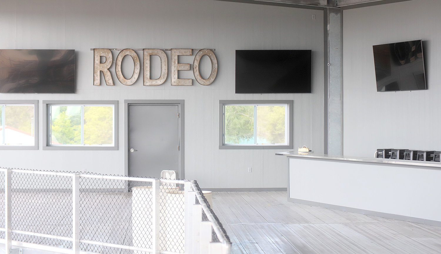 85" big screen television will livestream the rodeo this year and carry local sports programming during the rodeo in the VIP expansion area.