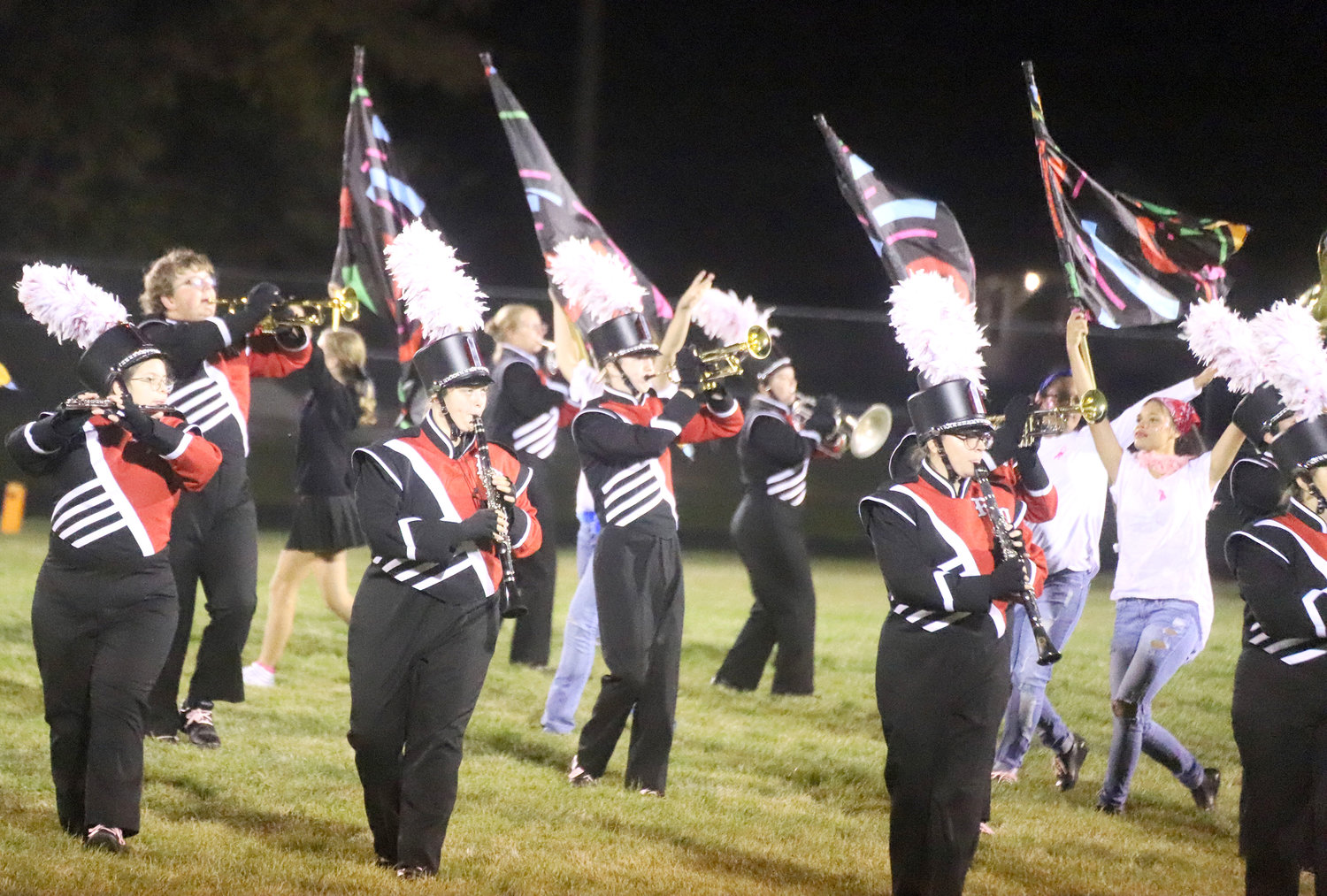 The band keeps the fans entertained during halftime of Friday night's showdown with Burlington in Richmond Stadium.