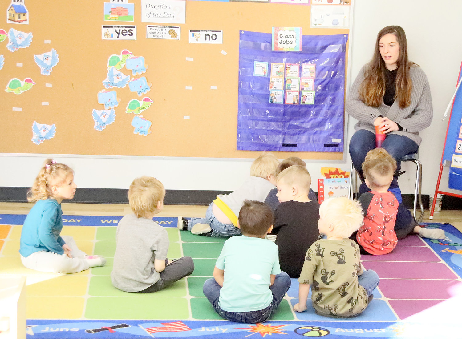 Students at the Donnellson YMCA Early Learning Center go through an early morning lesson Wednesday. The center is currently experiencing growth and has openings for additional students.