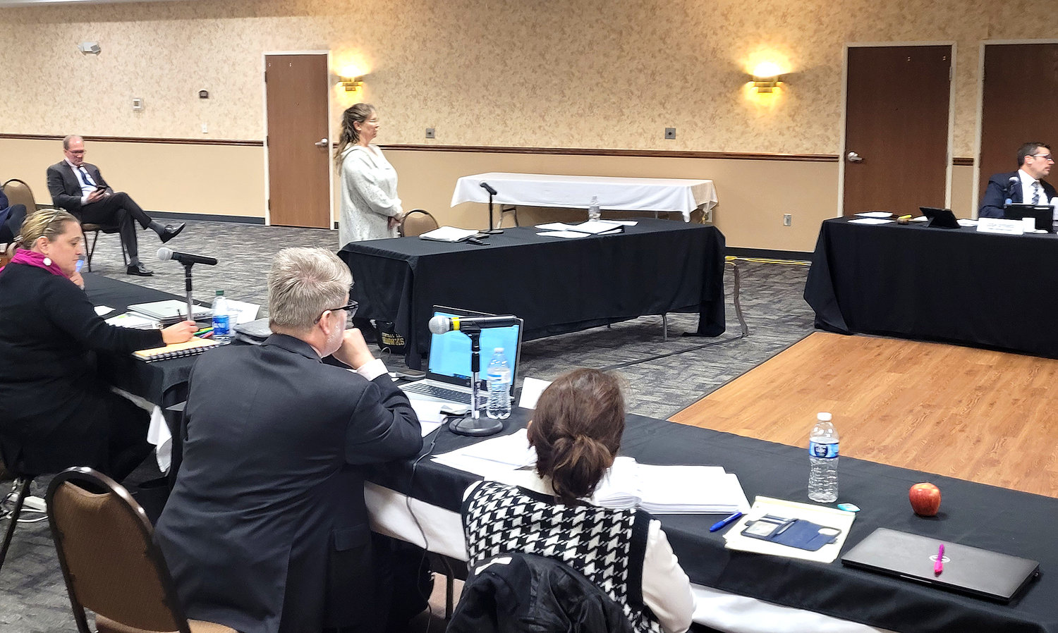 Lee County resident Coette Gida is sworn in prior to giving testimony Tuesday afternoon at Quality Inn and Suites in Fort Madison. Gida testified in the IUB's eminent domain docket with the Iowa Utilities Board.