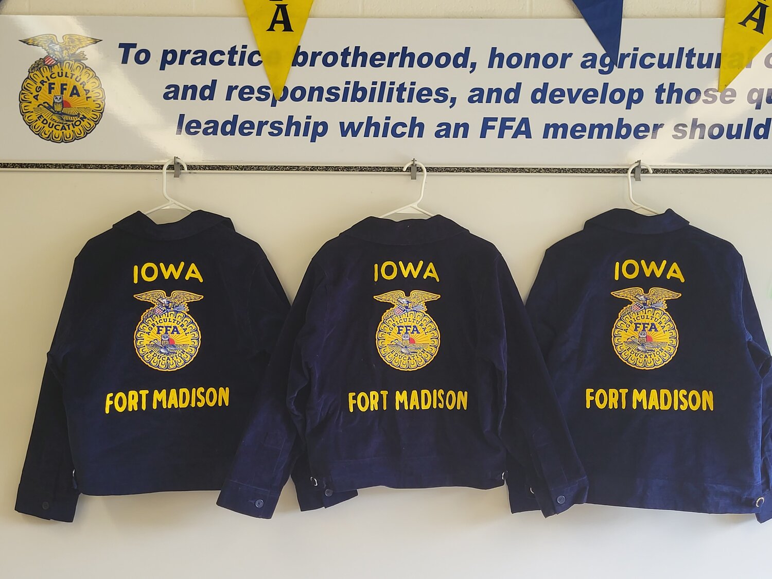 These are some of the Fort Madison FFA jackets purchased with a grant from Farm Services.