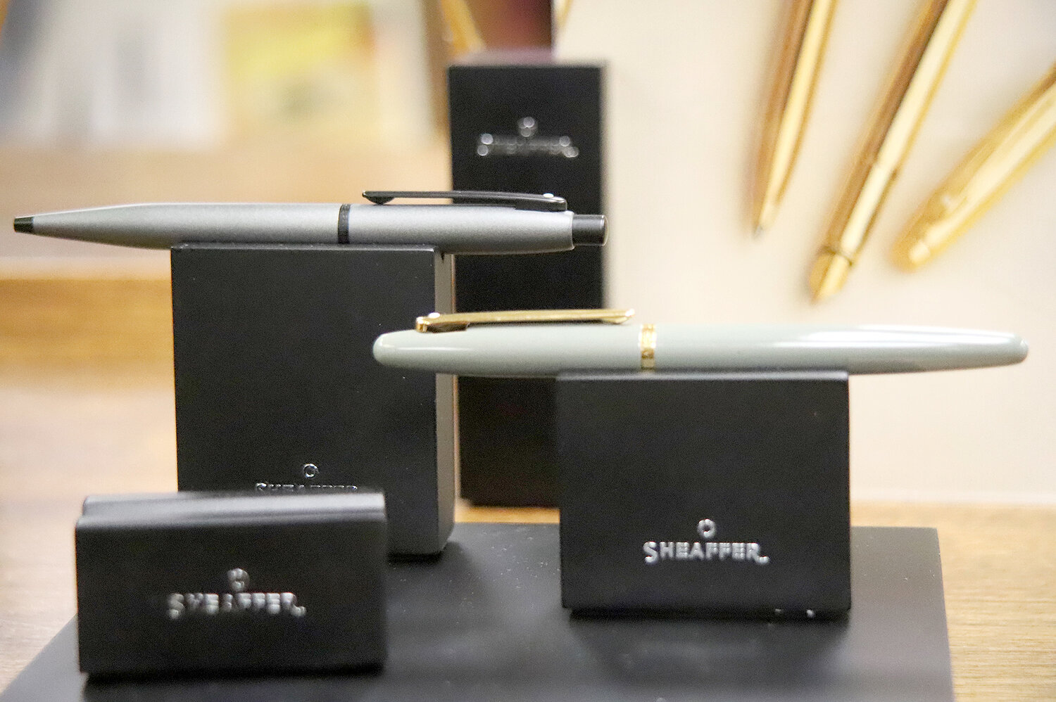 Some of the new finishes for Sheaffer Pens were unveiled at the Sheaffer Pen museum in Fort Madison Friday in a meet and greet with the pen brand's new owner Nikhil Ranjan.
