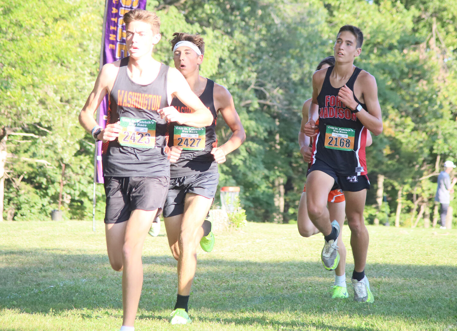 Fort Madison's Nolan Guzman works his way up the group about 3/4 of the way through the boys' Varsity A run at the Timm Lamb Invitational Thursday in Fort Madison.