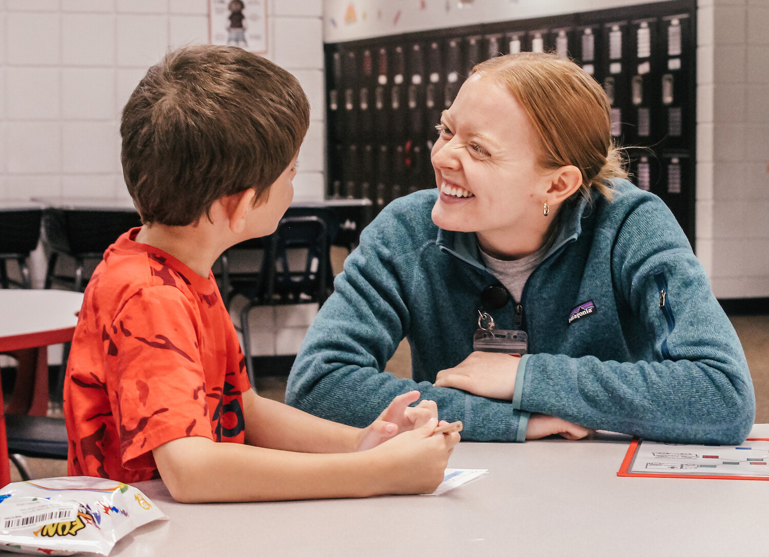 Holly Forrester, an Occupational Therapy Intern from the University of South Dakota, works with a local student as part of a Great Prairie Area Education Agency intership program.