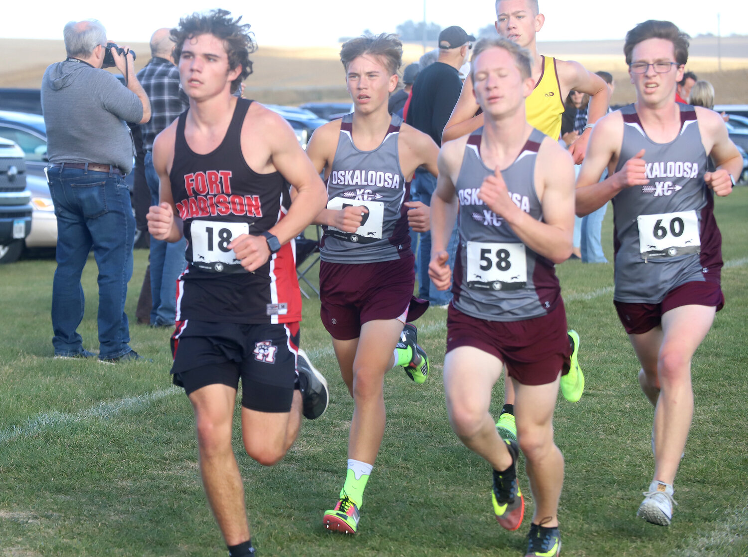 Mason McLey runs in the mix at the halfway point of Wednesday's state qualifier in Pella. McLey didn't qualify for next week's state meet in Fort Dodge.