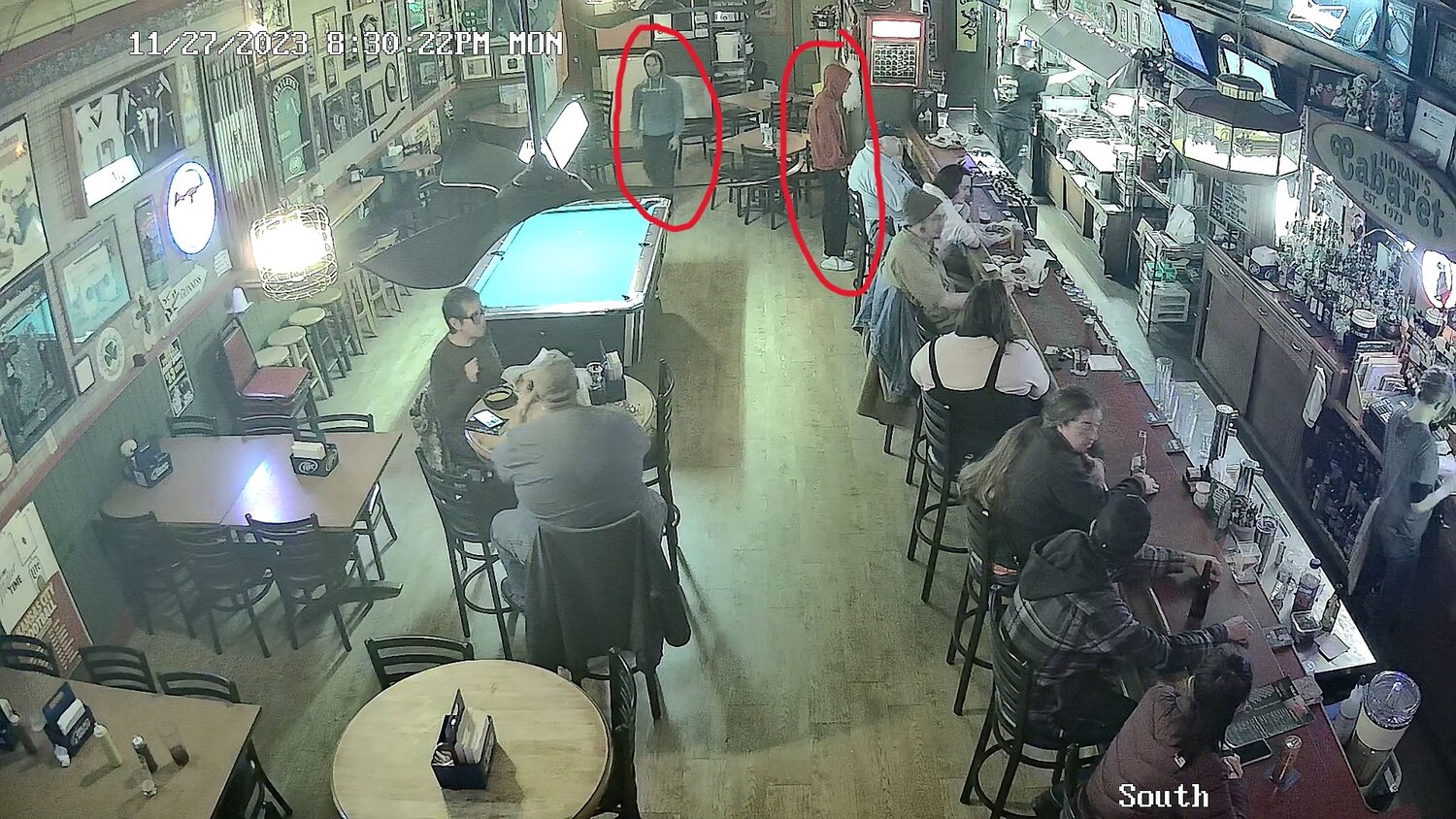The two circled in the video still image are persons of interest in the ongoing investigation into several burglaries in the city including Monday's at the Cabaret.