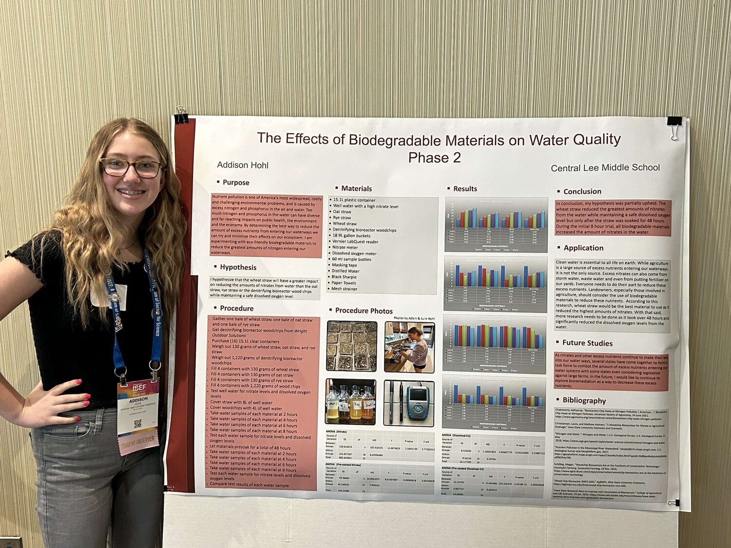 Central Lee's Addison Hohl stands with her STEM project on removing nitrogen from run-off water. Hohl will be attending the National STEM Festival in Washington D.C. April 11-13.