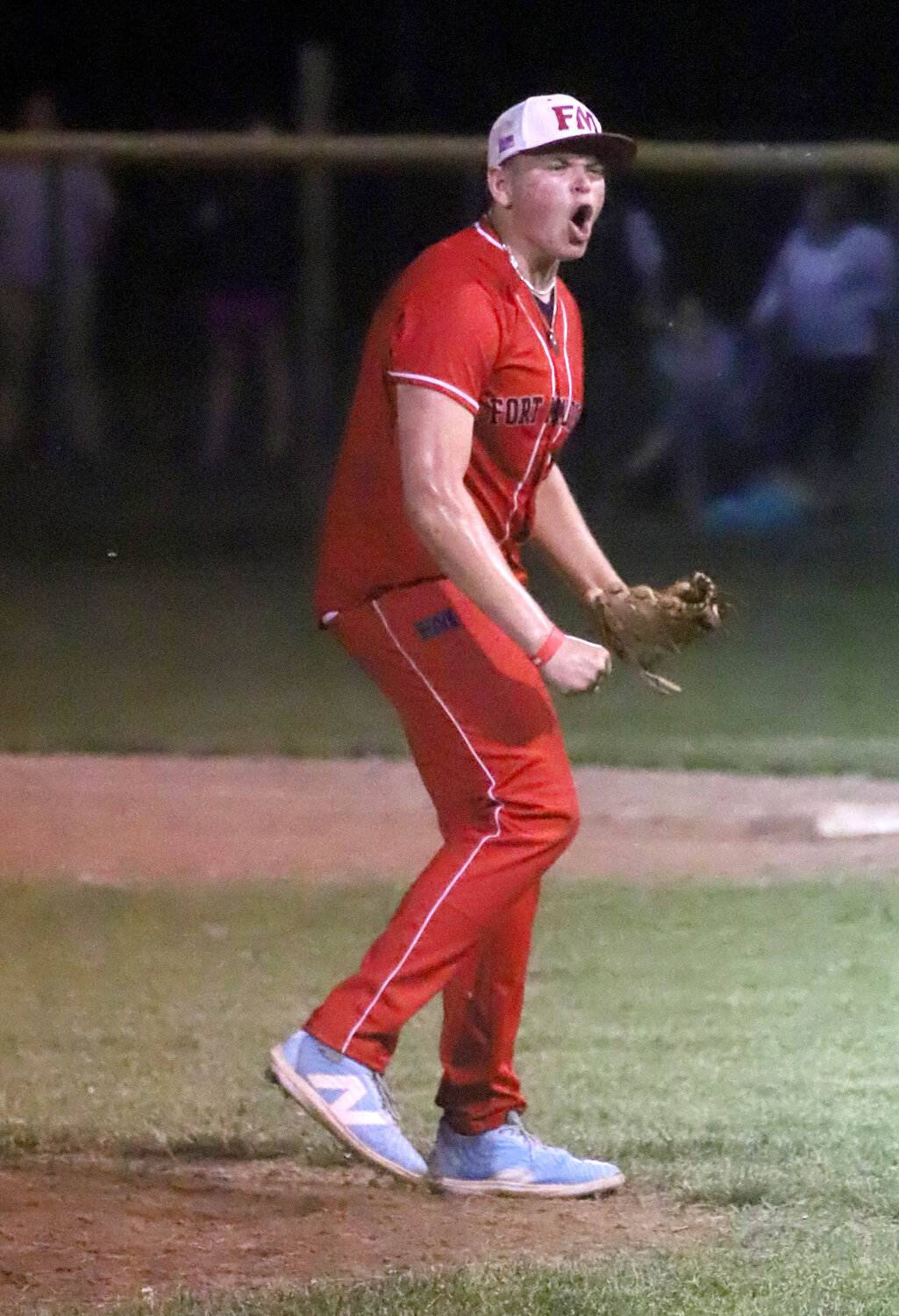 Fort Madison senior Hunter Cresswell reacts after striking out Central Lee's Gage Van Ausdall to preserve a 2-1 Fort Madison win Monday night in Fort Madison.  Cresswell relieved Luke Hellige in the top of the 5th to get the win.