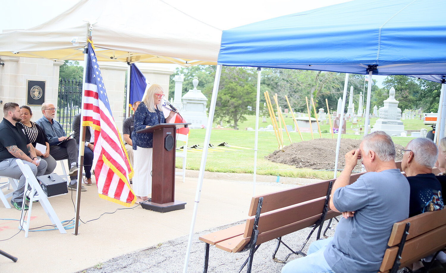 Keokuk Mayor Kathie Mahoney address a group gathered at the end of S. 18th Street in Keokuk Friday. Mahoney welcomed guests to the groundbreaking of a $3.5 million roadway resurfacing project.
