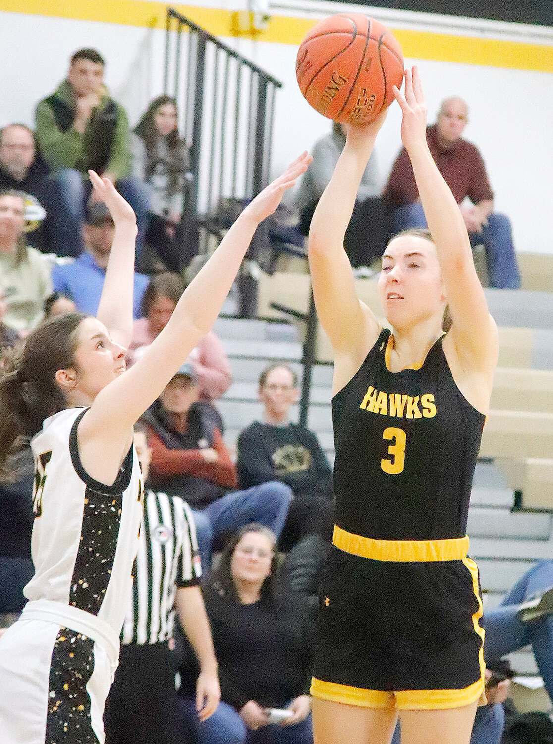 Central Lee's Taylor Jones puts up a shot in the second quarter of the Hawks 71-44 loss to Mid-Praire bringing the Lady Hawks season to an end at 11-12.