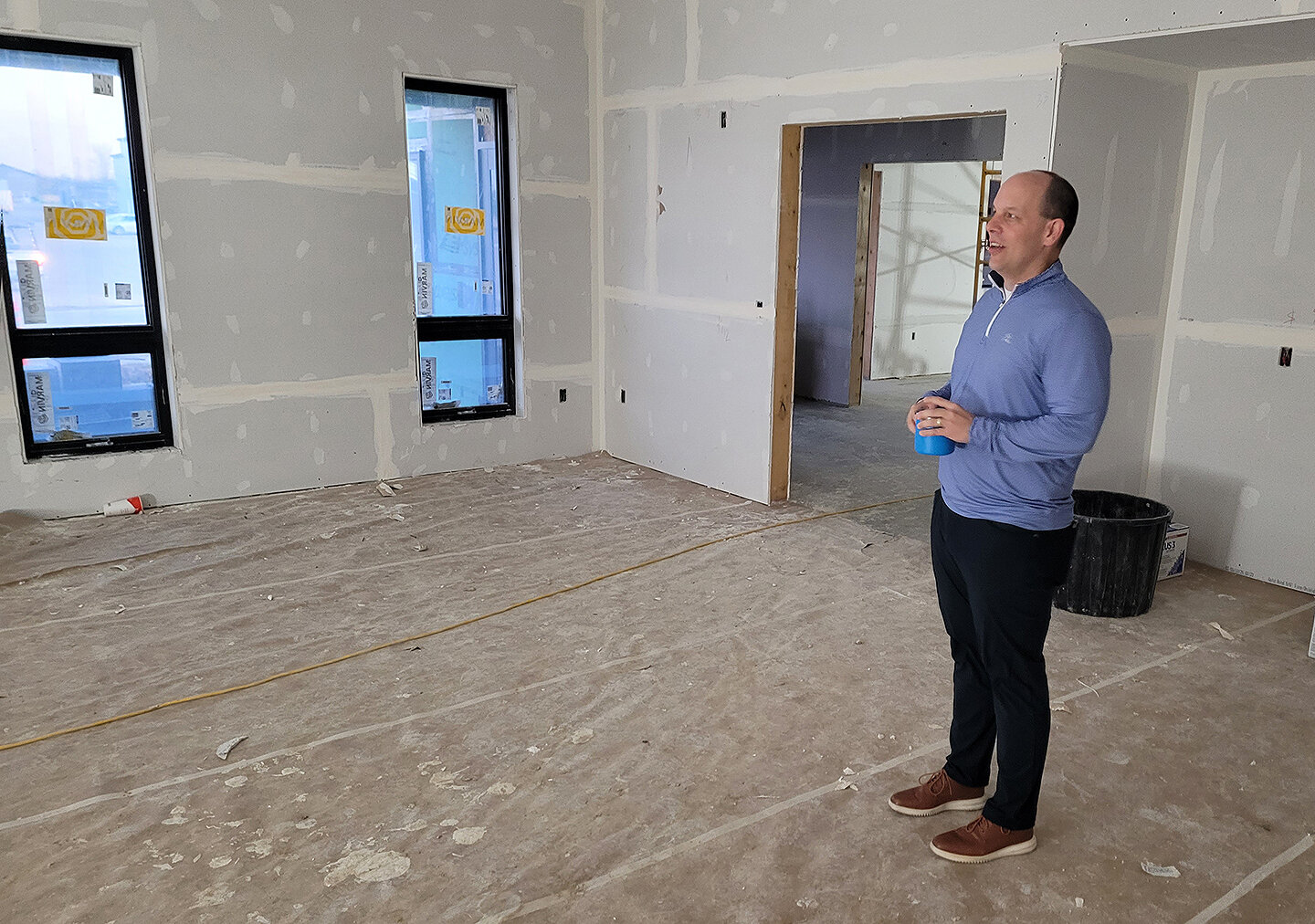 Central Lee Superintendent Dr. Andy Crozier stands in what will be the new Central Lee Community School District Board room Tuesday morning, following the board regular meeting.