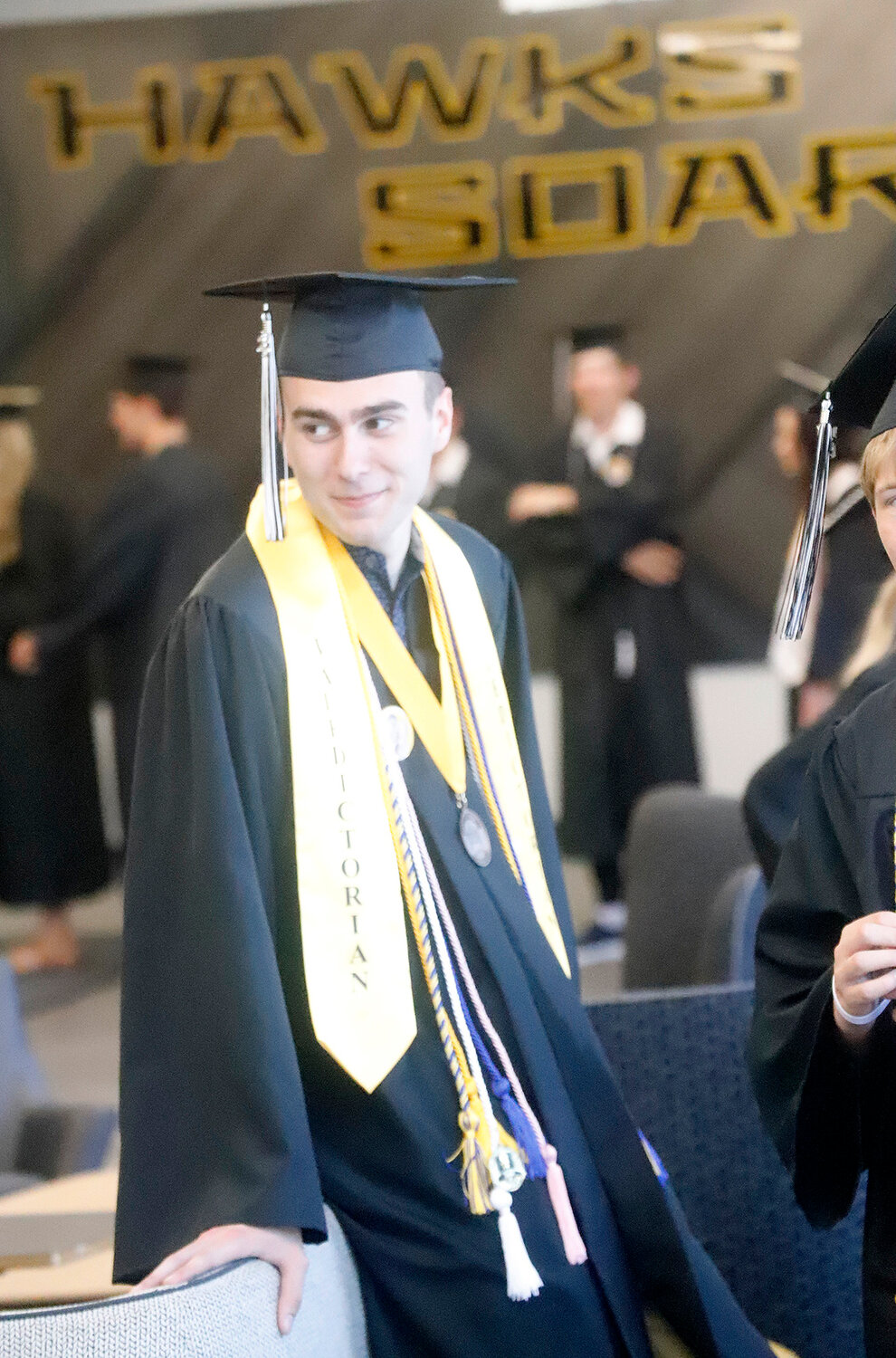 Central Lee valedictorian Andrew Underwood gets a breather in the Commons prior to graduation ceremonies Sunday at Central Lee High School.