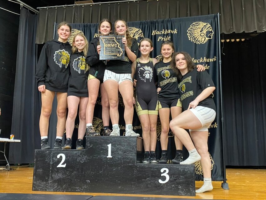 The Adrian girls wrestling team won the Greater Missouri Conference championship Saturday. The tournament was hosted at Adrian High School. Increased interest and participation this year helped the Lady Blackhawks win the championship. The Adrian boys finished fifth with a smaller squad than usual.