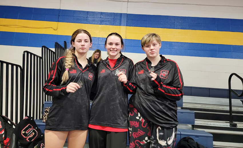 Sherwood’s girls wrestling trio all placed in their respective weight classes at the Highway 13 Throwdown. The Lady Marksmen competitors are Aubrey McCulloh, Cooper McDonald and Kayleen Gareipy.