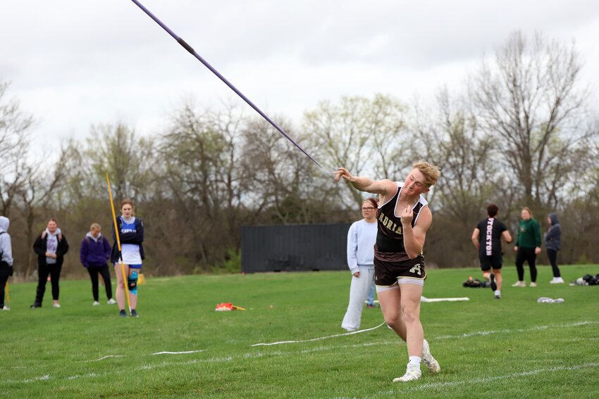 Adrian junior Bryson Jacobs won the javelin event at the Blackhawks’ home meet last week. Earlier in the week, the 2024 state runner-up threw 60.38 meters, which is several meters beyond what he threw at state last year.
