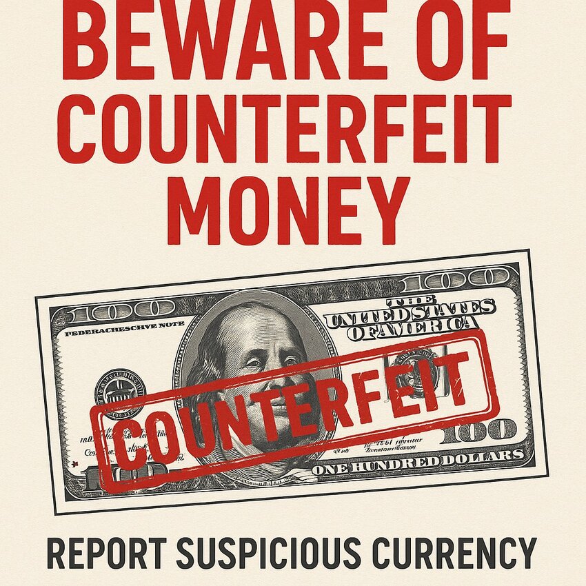 Residents in the area are warned to be on the lookout for counterfeit bills which have recently been discovered.