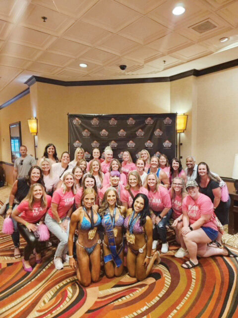 Members of the BLUSH Boot Camp in Raymore came out to Harrah’s Casino in Kansas City to cheer on three of their friends at bodybuilding show in May. The three Cass County women who competed were Zandri Bredenhand, of Pleasant Hill and Holly Jewell and Hannah Tolley, both of Raymore.