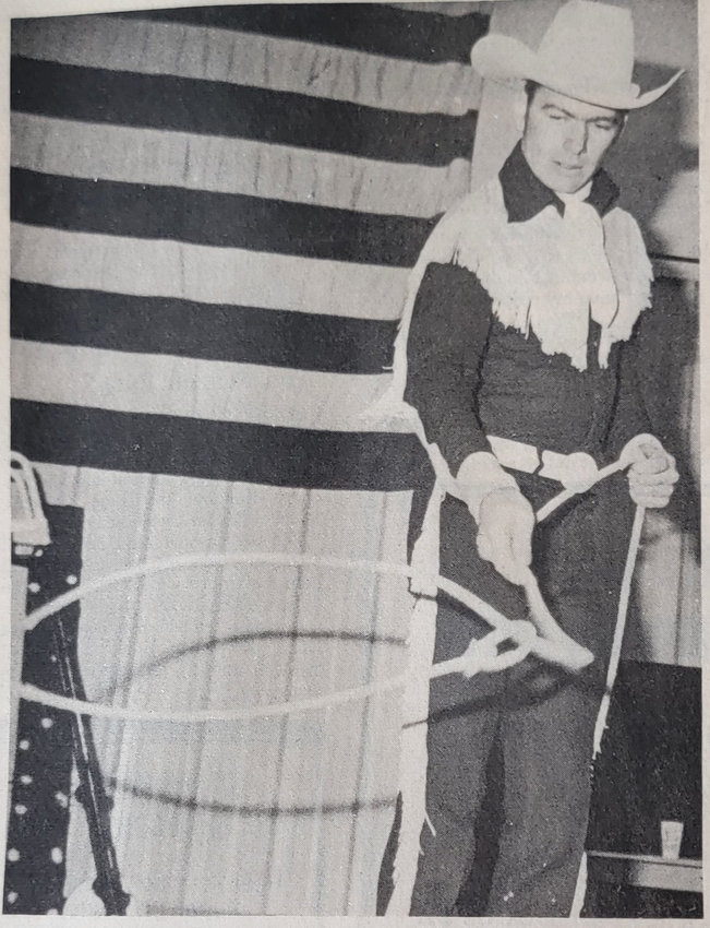 Above: As Seen in the March 10, 1983 Edition of the Ulysses News: Harry Whitney of Manhattan performed rope tricks and exhibited trained animalS at the Co-op Expo.