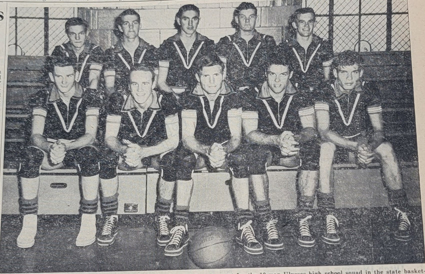 Above: As Seen in the March 12, 1953 edition of the Ulysses News, UHS basketball members participating at state were: Billy Bob Teegerstrom, Larry Elliott, Kenneth Howard, Bill Lozar, Leon Hampton, Bill Herman, Joe Garrison, John Ladner, Dale Gish and Gerald Cheek.