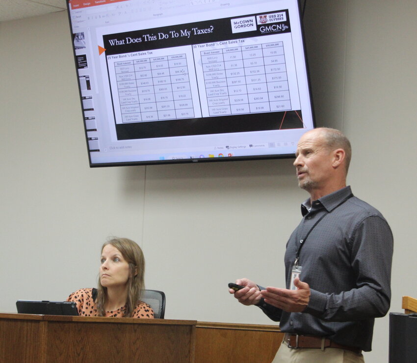 USD214 Superintendent Corey Burton recently spoke to the Ulysses City Council regarding a 1 percent special tax to be put on a ballot for funding a bond to upgrade and merge the schools.