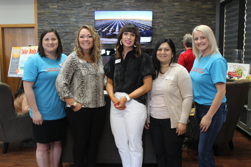 Members from Sunflower and Wheatland Electric attended the Chamber Coffee in partnership with the Community Solar program. (L-R): Sunflower External Affairs Specialist Jerri Whitley, Wheatland Director of Finance Traci Goddard, Wheatland Director of Member Services and Corporate Communications Alli Conine, Wheatland Social Media Specialist Shajia Donecker, and Sunflower Power Contracts Manager Erica Schmidt.