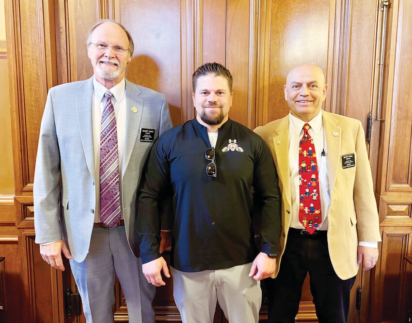 Ulysses High School Assistant Principal, Chase Rietcheck, spent Wednesday in Topeka meeting with representatives about education and our schools in Ulysses. Here he is pictured with our Representative Mr. Marty Long and the Vice Chairman of the Education Committee, Mr. Scott Hill.