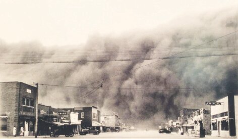 A dust storm rolled in to Ulysses Sunday, April 14, 1935, at around 3:10 p.m. It was reported that the day went from daylight to total darkness in only a minute.