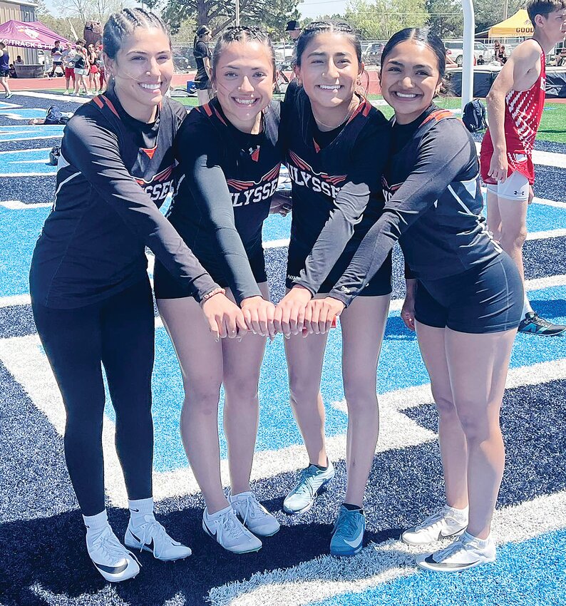 The Ulysses High School 4x100-meter relay team broke the Scott City Meet Record April 22. The girls also broke the Ulysses High school record (50.62) as well running a 50.50. Natalya Sifuentesifuentes - Senior, Denise Aguilar Cano - Freshman, Erisbelie Alvarado - Sophomore, and Aja Ysac - Sophomore.