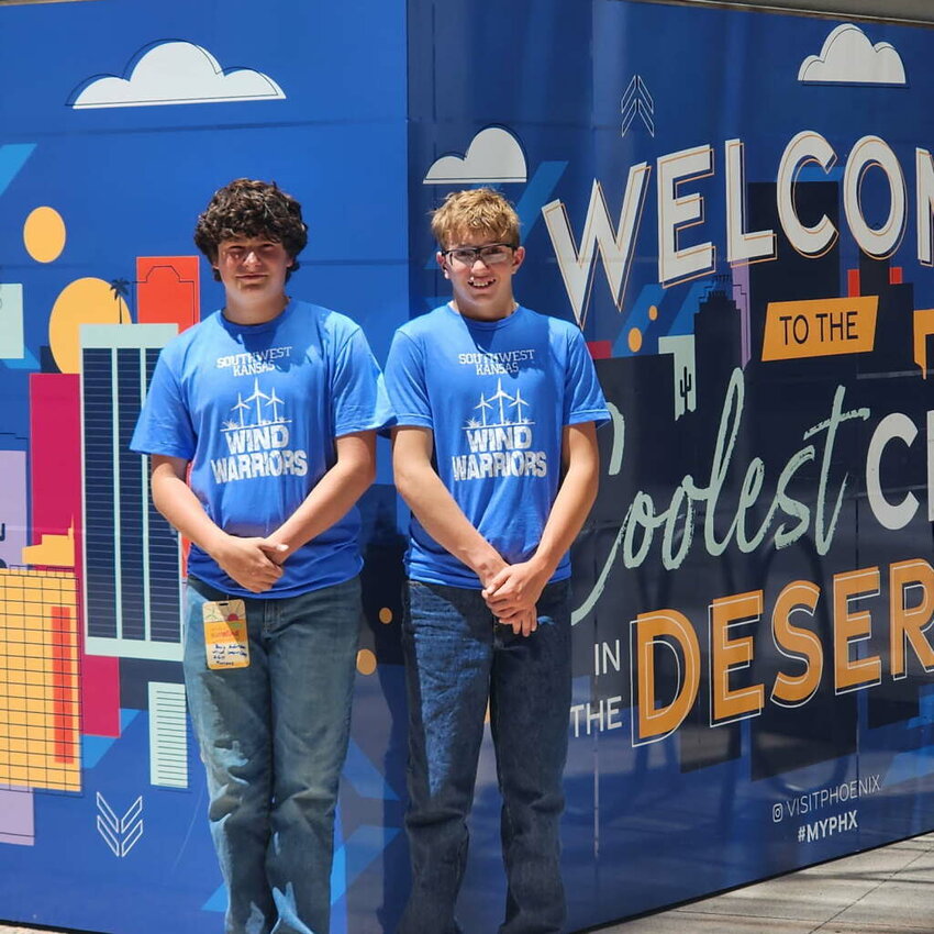 KidWind Warriors Bain Anderson and Aubrey Hegwood pose for a photo at a stop on their way to the national competition. Although the duo didn't come home with a win, they are ready and able to compete again next year
