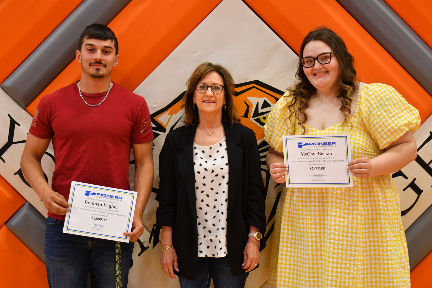 Senior Awards — Brennan Vagher and McCrae Becker were given the Earl B. William and Joseph B. Chilen Memorial Scholarship by Mary Kay Malone on Friday, May 13, 2022.