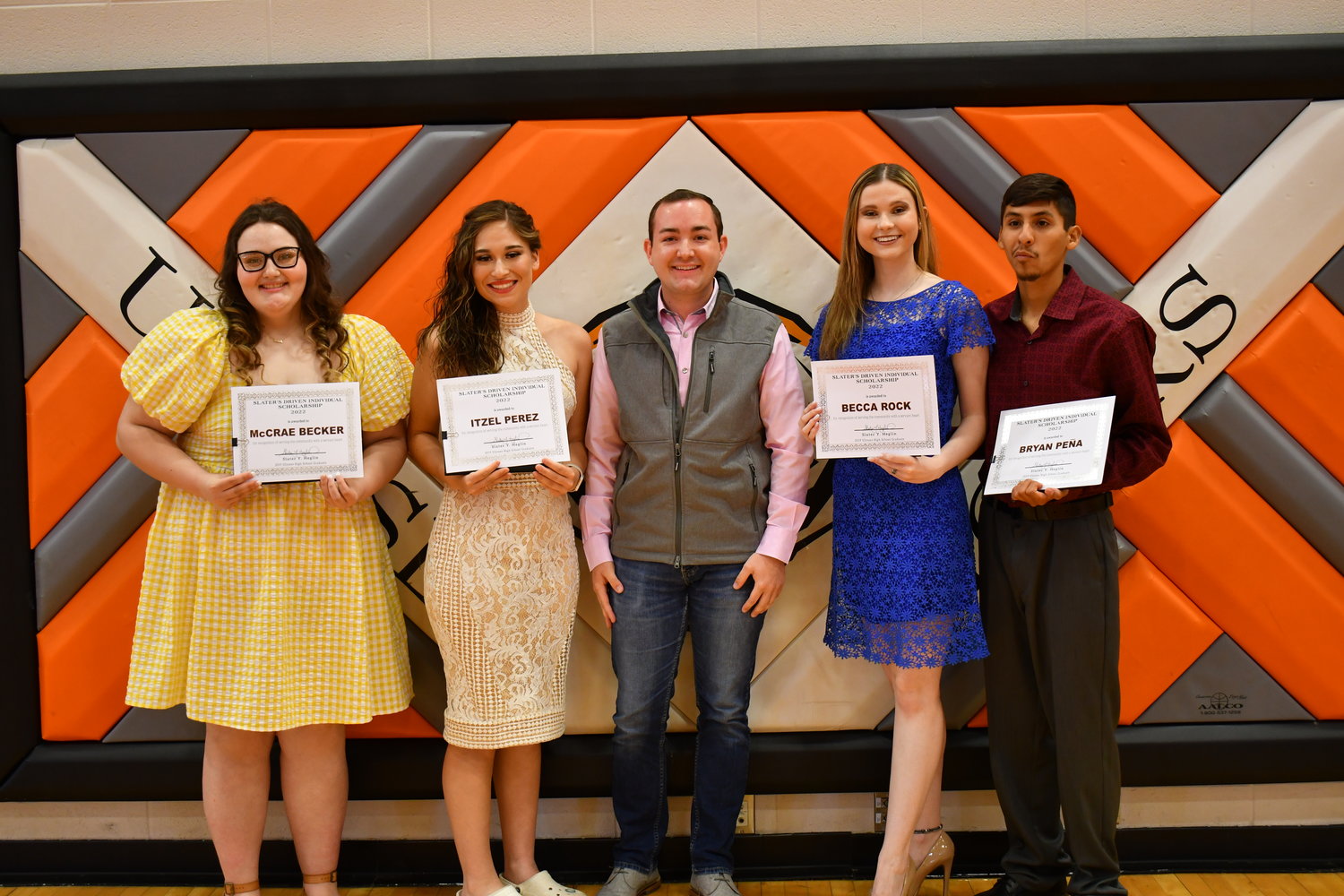 Senior Awards — McCrae Becker, Itzel Perez, Becca Rock, and Bryan Peña were given the Slater's Driven Individual Scholarship from Slater Heglin on Friday, May 13, 2022.
