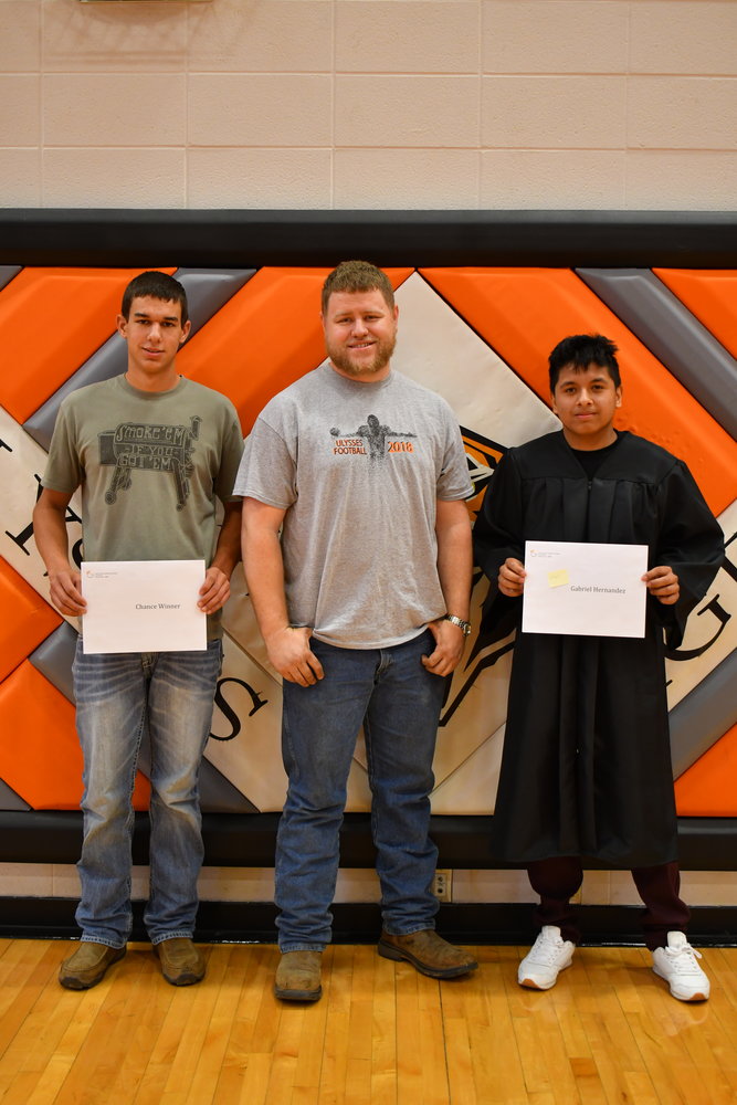 Senior Awards — Chance Winner and Gabriel Hernandez were given the Career & Technical Education Scholarship from Thomas Casper on Friday, May 13, 2022.