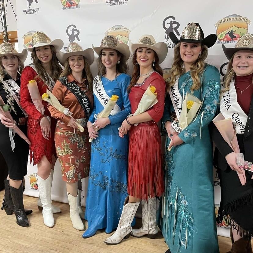 Chelan County Fair and Rodeo Queen Austyn Robinson was officially crowned on Saturday, Feb. 10, at her Fundraiser and Coronation Kickoff Party at the Mission Creek Community Club Building in Cashmere. <br>
 <br>
Pictured left to right are: Benton Franklin Fair & Kennewick Rodeo Queen Lexi Hagins, Moses Lake Round Up Rodeo Queen Alexis Shoults, Othello Rodeo Queen Milie Cobb, Center Chelan County Fair and Rodeo Queen Austyn Robinson, Coulee City Last Stand Rodeo Kaylee Stump, Appleatchee Riders Queen Izzy Black, Caribou Trail Junior Rodeo Queen Camri Peterson (not pictured Omak Stampede Rodeo Queen Eryne Anderson).