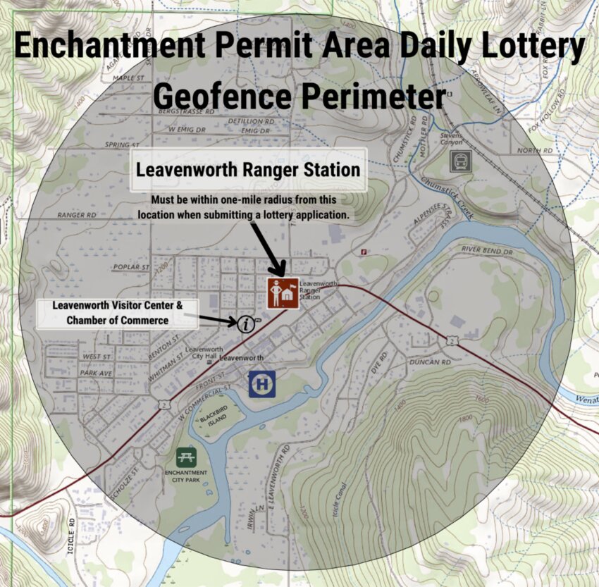 A map graphic showing the geo-fence perimeter for the new Recreation.gov mobile application.