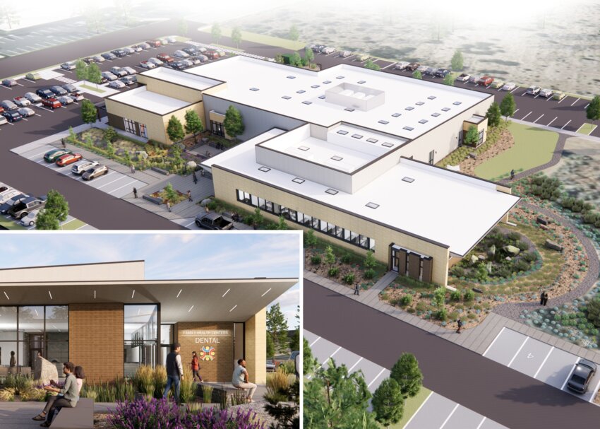 An architectural rendering of the planned expansion to Family Health Centers' Omak campus. The expanded facility will include a new dental clinic with 18 additional operatories, allowing FHC to significantly increase access to oral health care services for the Okanogan County community. The modern, spacious design of the building aligns with FHC's mission to improve the health and well-being of the populations they serve.