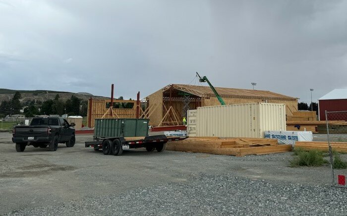 A new three-district bus barn is well on its way to completion along Sunset Avenue west of Brewster High School.