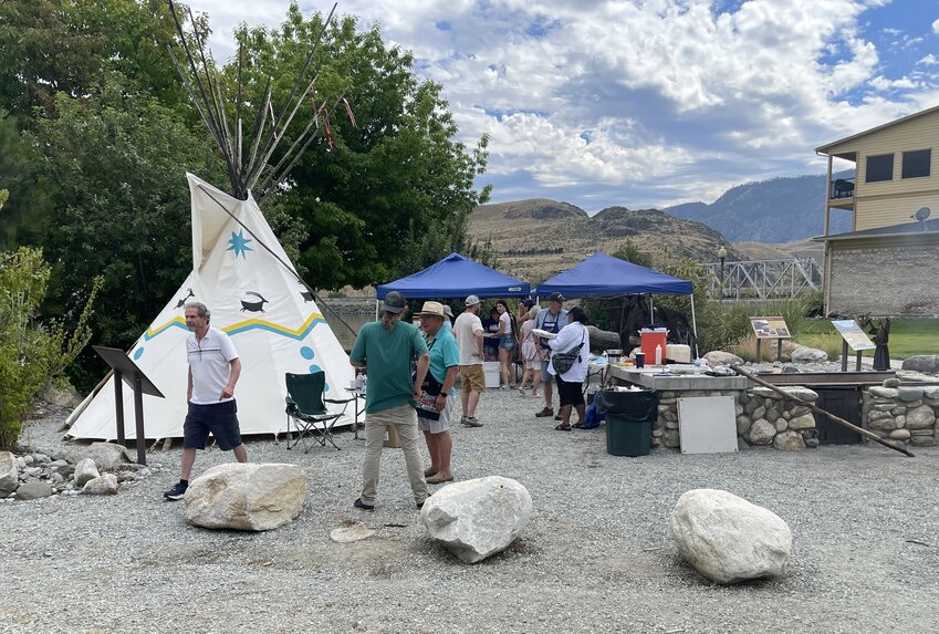 The annual Salmon Bake sponsored by the Pateros Booster Club and prepared at the Memorial to the Methow BBQ grill in Lakeshore Park featured native cultural presentations, including a Tule Mat Project.