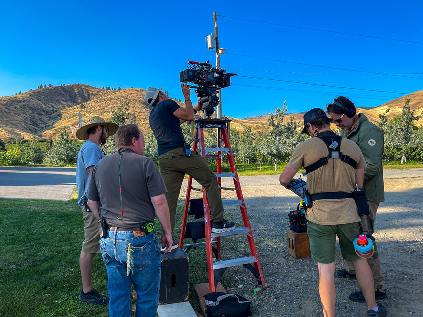 The crew films a scene of “Evergreens” at the Outpost Saloon, which was discovered by the crew during a lunch stop on a scouting trip to the orchard.