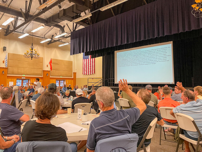 Residents discussed their ideas in small groups before sharing them with the entire Festhalle.