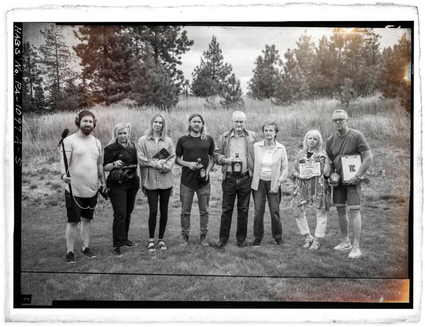 The documentary “Uncle Vic” was a family project with everyone contributing to the film in some way. From left to right in the behind the scenes family photo are Dan Pappas, Jess Pierson Pappas, Allison Int-Hout, Seth Pierson, Vic Underwood, Diane Underwood, Traci Pierson, and Steve Pierson.