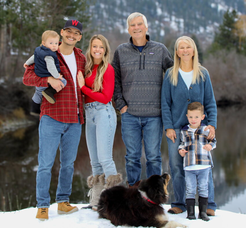 Bruce Williams (middle) with his wife Gro Buer, daughter Marina Darlington, son-in-law Mitch Darlington, and grandkids.
