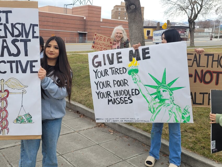 Wenatchee resident Karen Dunning-Wells was one of the early arrivals in solidarity with the students who organized the event.