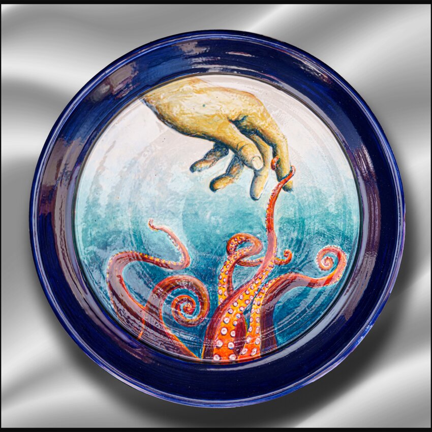 “My Friend” by Paul Elkins is one of the bowls and platters in the online artist auction.