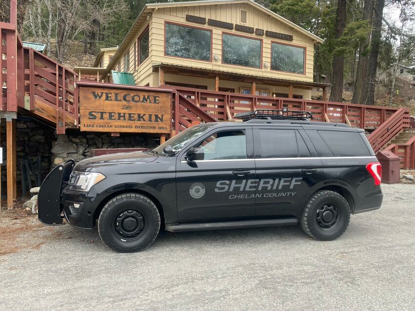 The new-to-Stehekin Sheriff’s SUV sits in front of the North Cascades Lodge.
