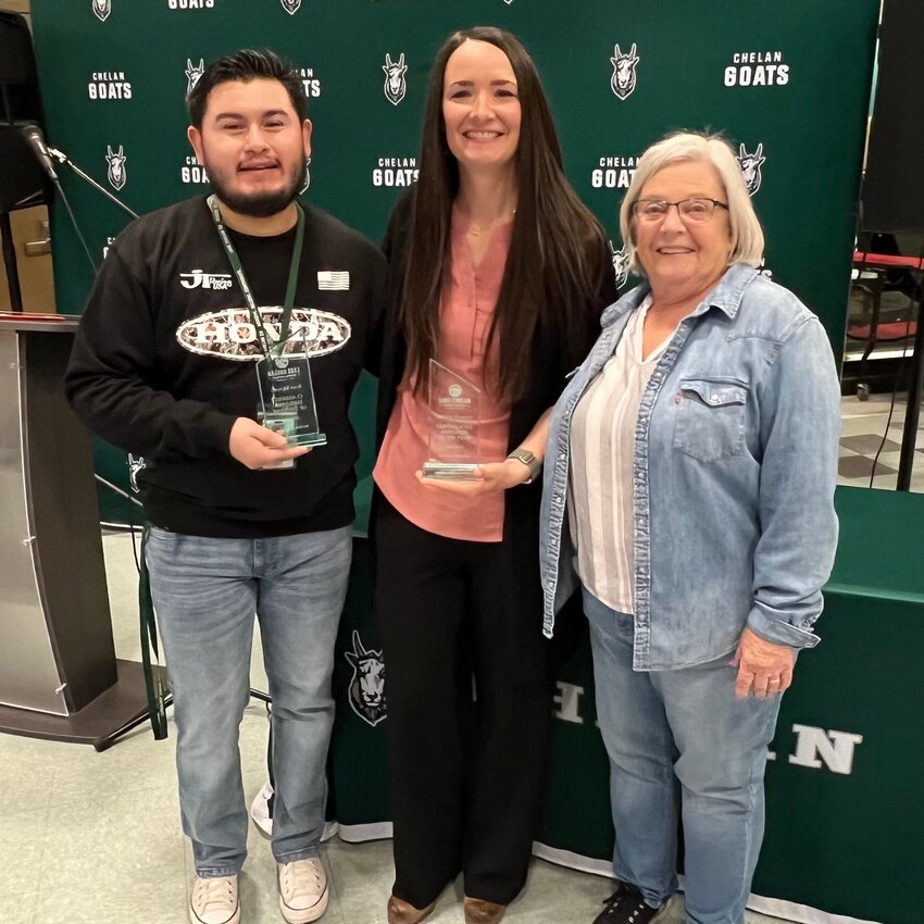 From left to right are the Lake Chelan School District 2025 Employees of the Year Juan Mendez, Jessica Dumont, and Jody Petersen.