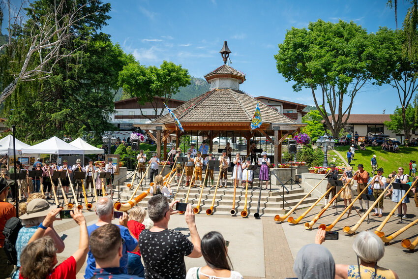 Alphorn players perform at the Front Street Gazebo during the 2024 festival.